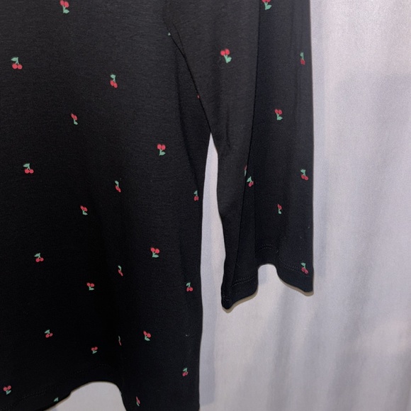 Christopher & Banks Cherry 3/4 Sleeve Black Cotton Top Large - Picture 3 of 5